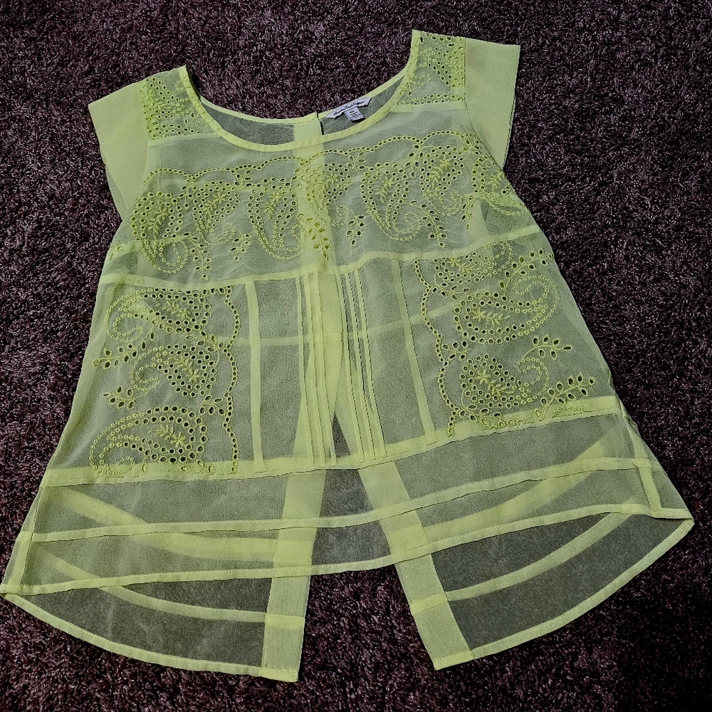 🌸American Eagle Sheer Eyelet Blouse size Medium bright yellow